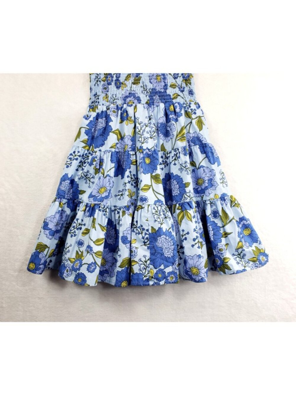 Blue Floral Sun Dress Mid-Thigh Mini XS Steve Madden Adjustable Straps Smocked - Picture 3 of 13